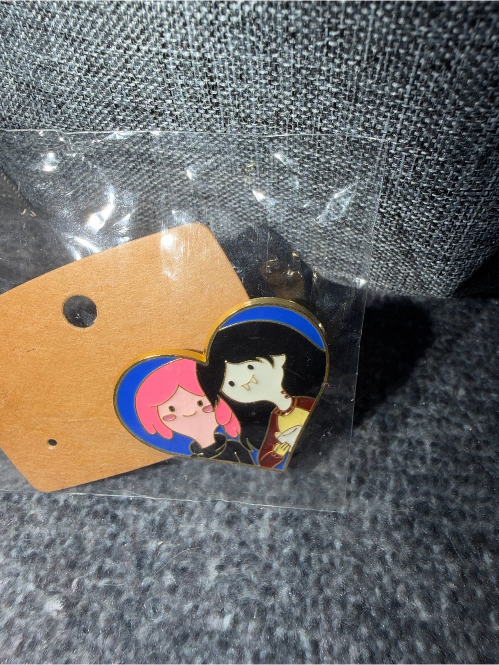 Adventure Time Heart Pin Featuring Pink and Black Characters